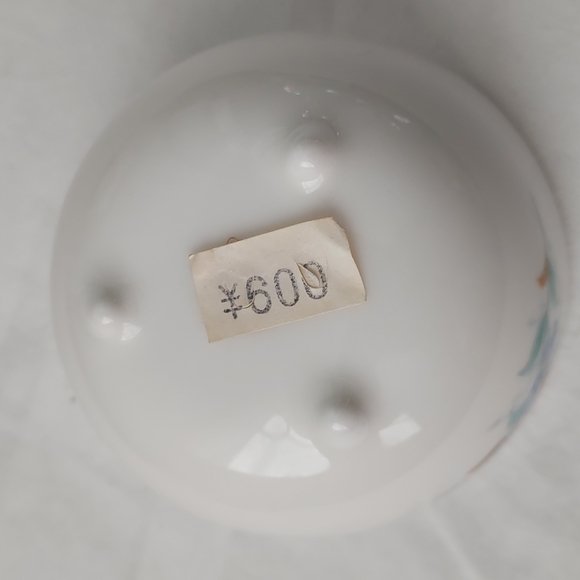 AKECHI teacup macha bowl gold leaf blue flowers crisp white Japanese catchall - Picture 8 of 16